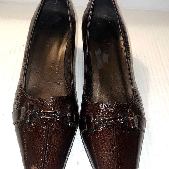 Shoes - Chic Women's Brown Patent Leather Square Toe Buckle‎ Heel Pumps Size 9M